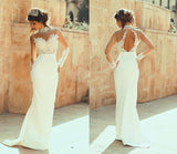 High Collar Beadings Long Sleeve White Bridal Gowns Crystal Lace Floor Length Wedding Dresses