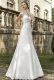 High Neck Lace Beadings Bridal Dresses Floor Length Cap Sleeve Wedding Dress