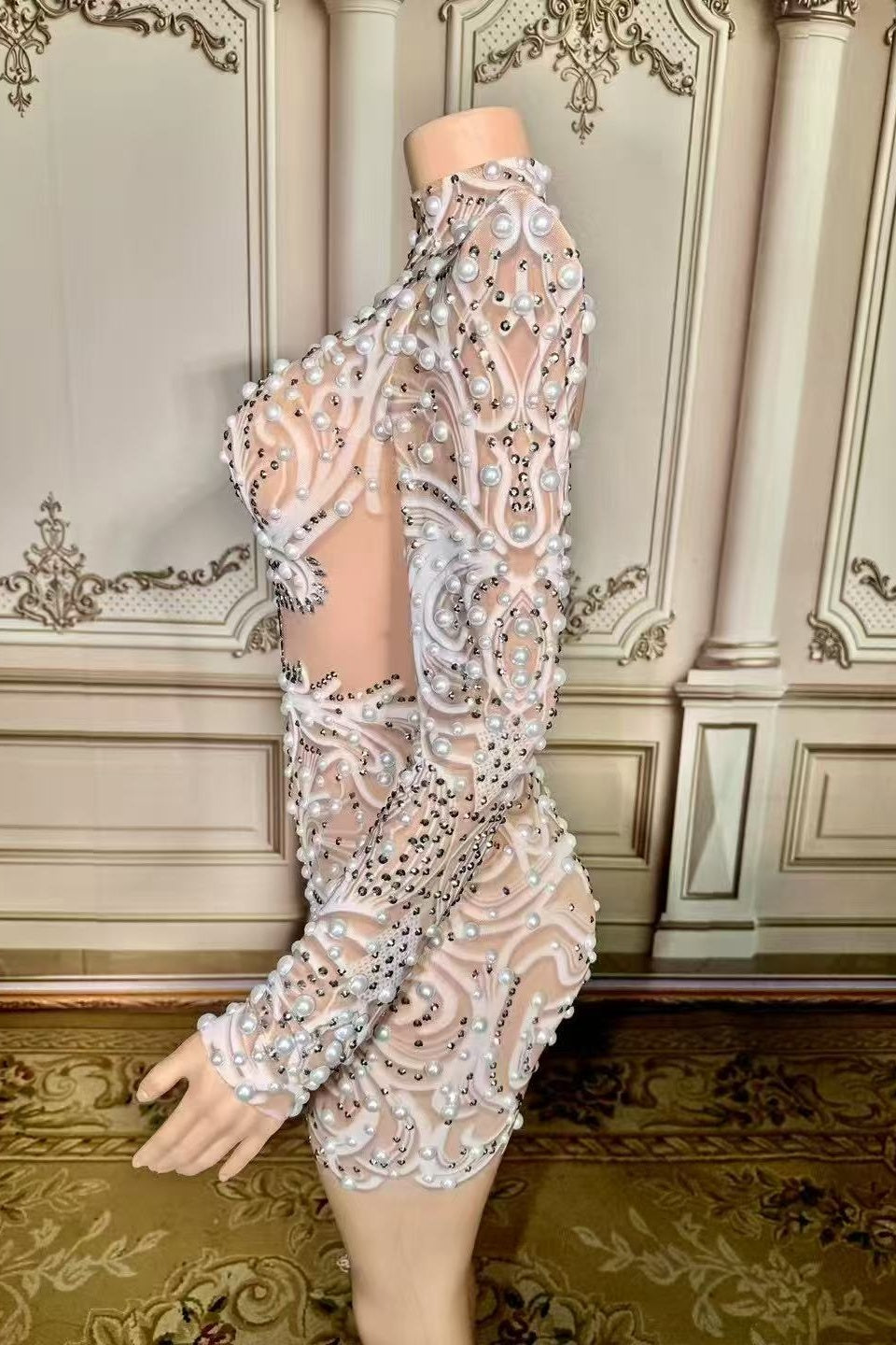 High Neck Long Sleeve Homecoming Dresses Ivory Bodycon Party Cocktail Dresses