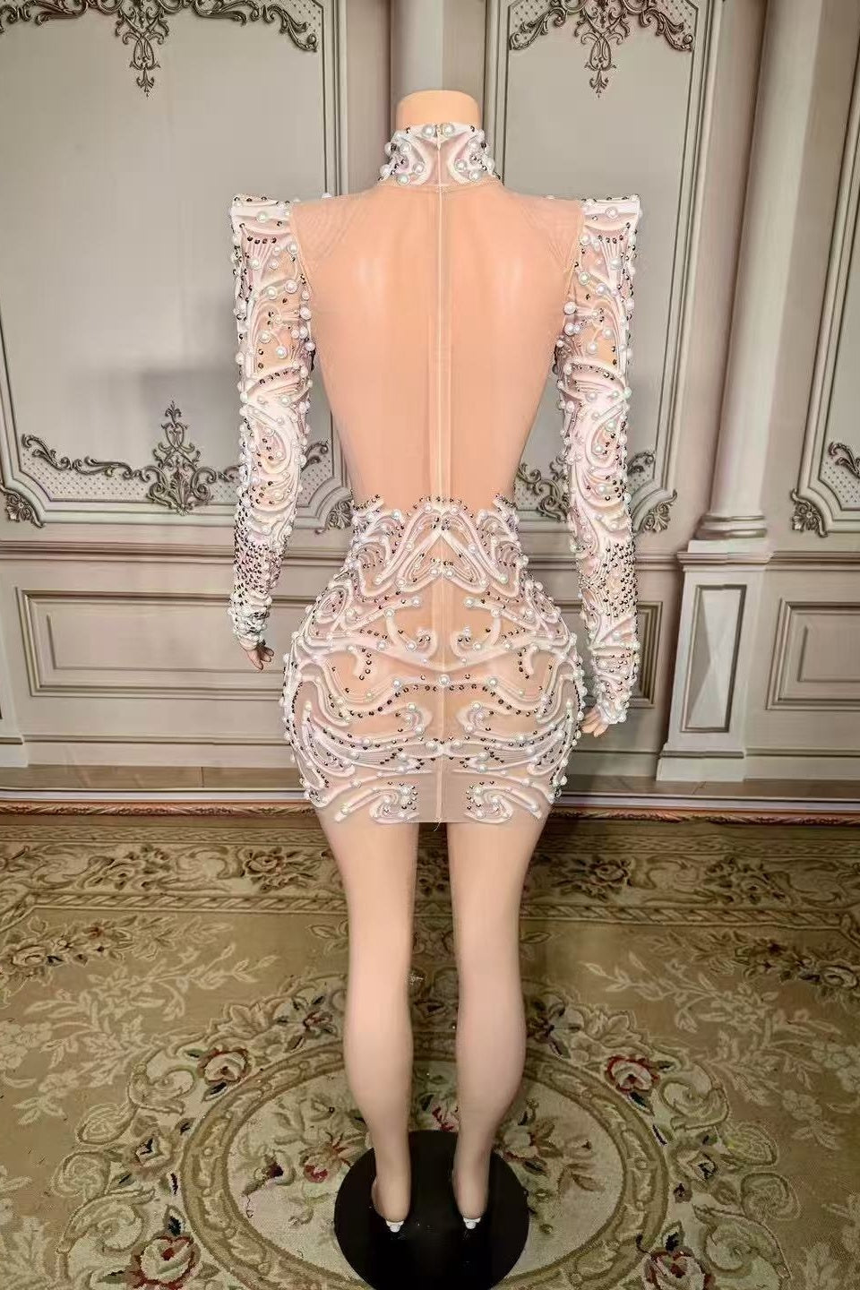 High Neck Long Sleeve Homecoming Dresses Ivory Bodycon Party Cocktail Dresses