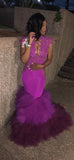 High Neck Mermaid Ruffles Prom Dresses | Cap Sleeve Lace Sexy Sheer Graduation Dress FB0358
