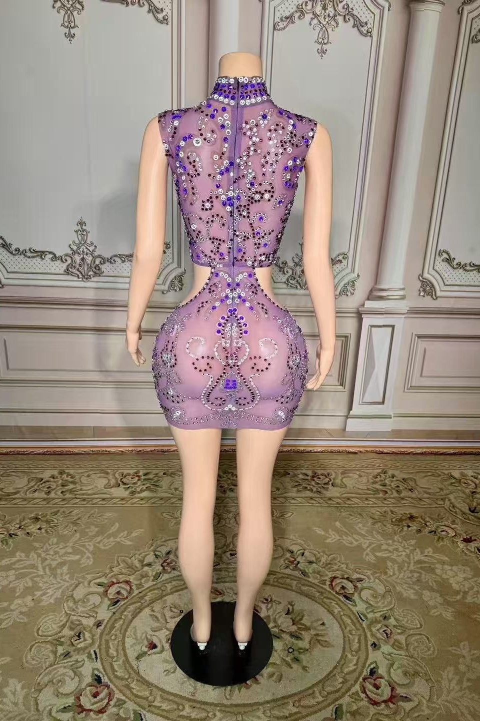 High Neck Mini Homecoming Dresses Cut Out Purple Party Cocktail Dresses