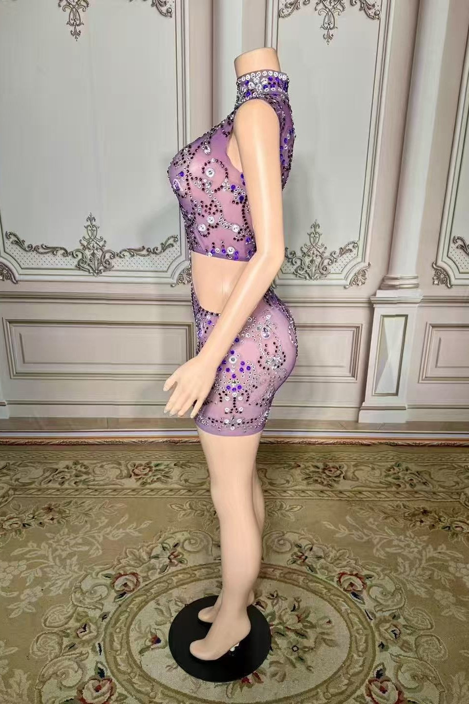 High Neck Mini Homecoming Dresses Cut Out Purple Party Cocktail Dresses