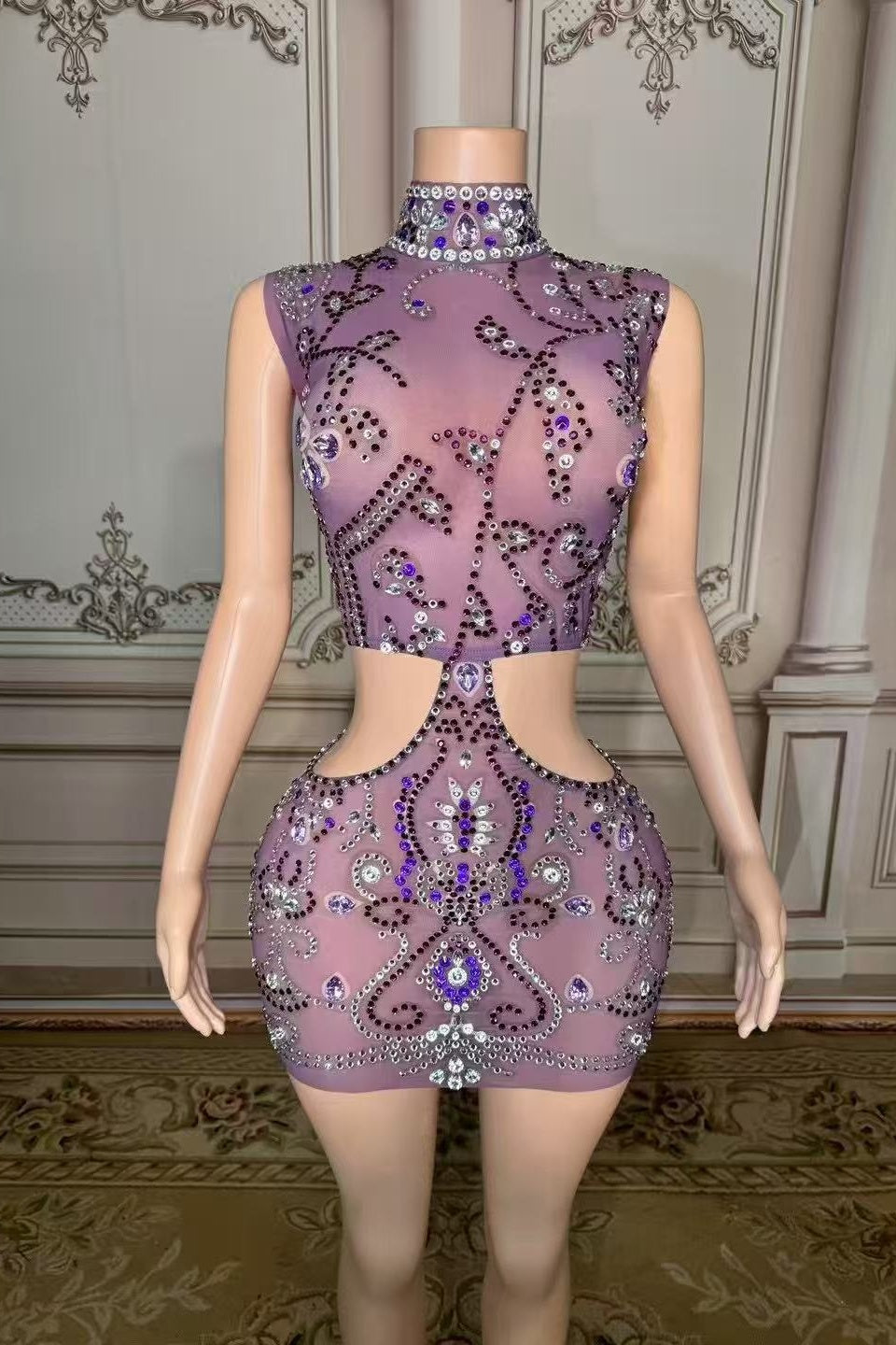 High Neck Mini Homecoming Dresses Cut Out Purple Party Cocktail Dresses