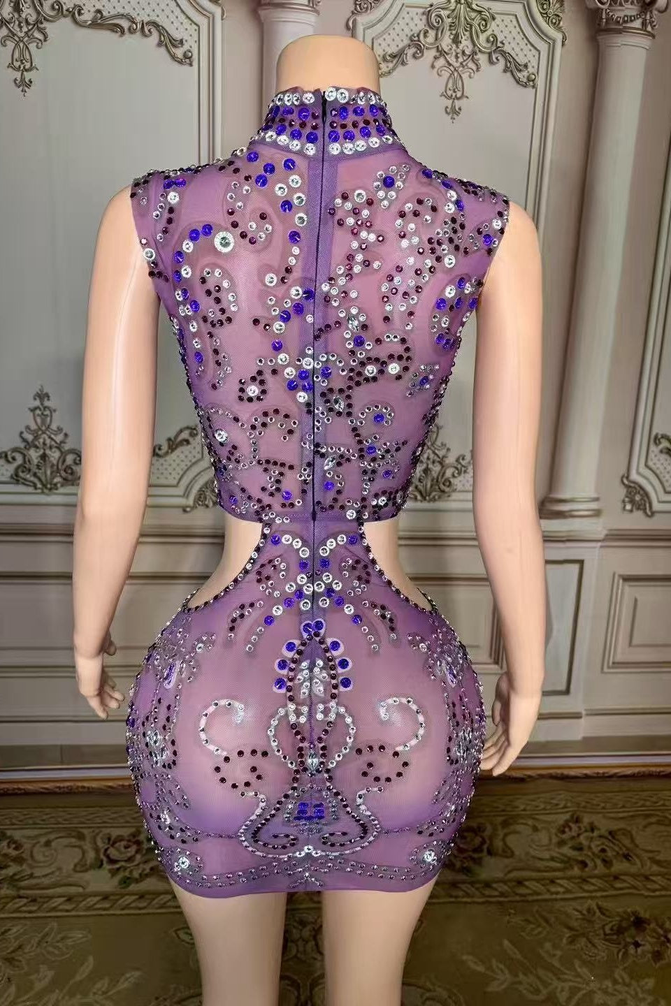 High Neck Mini Homecoming Dresses Cut Out Purple Party Cocktail Dresses