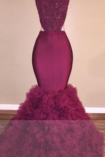 High Neck Open Back Mermaid Ruffles Prom Dress Popular Beaded Lace Sexy Evening Gown BA4761-MQ0044