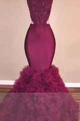 High Neck Open Back Mermaid Ruffles Prom Dress Popular Beaded Lace Sexy Evening Gown BA4761-MQ0044