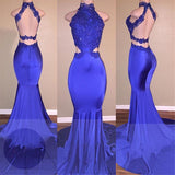 High Neck Open Back Prom Dresses | Sexy Lace Mermaid Evening Dress BA7974
