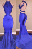 High Neck Open Back Prom Dresses | Sexy Lace Mermaid Evening Dress BA7974