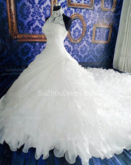 High Neck White Sheath Halter Organza Wedding Dresses Court Train Fitted Unique Plus Size Bridal Gowns with Beadings