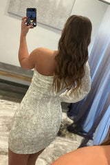 Homecoming Dress Beaded Sequin One Shoulder Tight Prom Dress