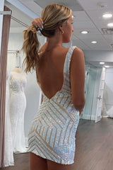 Homecoming Dress Sequin V-Neck Tight Prom Dress