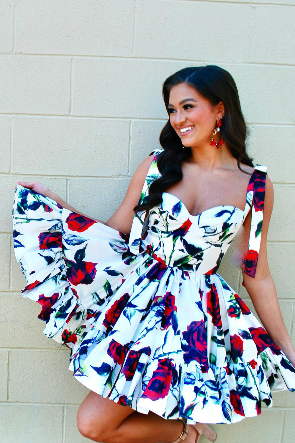 Homecoming Dresses A Line Ruffled Prom Dress With Printed Flower