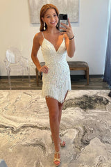 Homecoming Dresses Beaded Tight Short Cocktail Dresses with Fringes