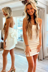 Homecoming Dresses Sequin Tight Prom Dress with Bowknot