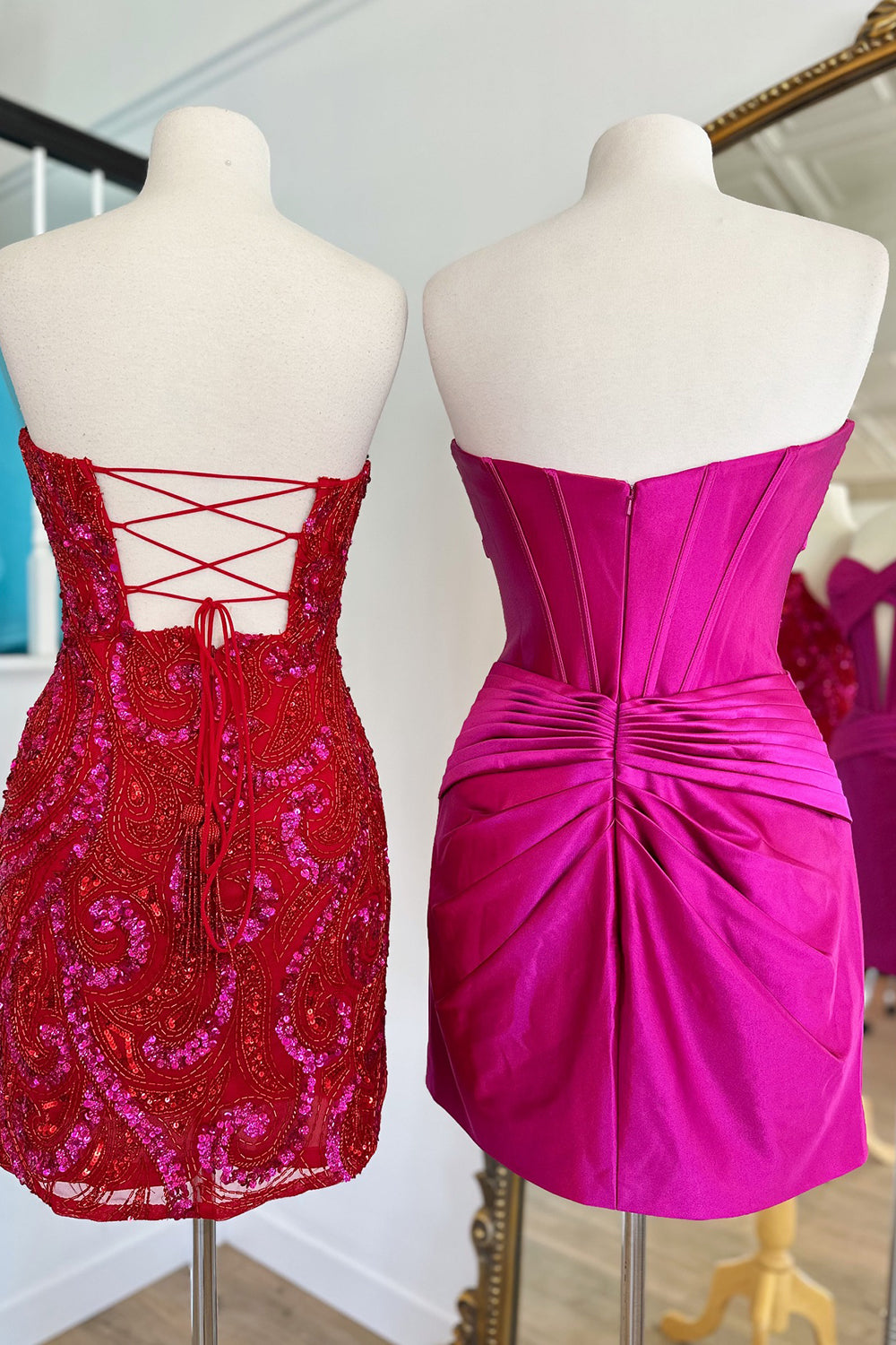 Hot Pink Homecoming Dresses Corset Sweetheart Tight Short Cocktail Dresses