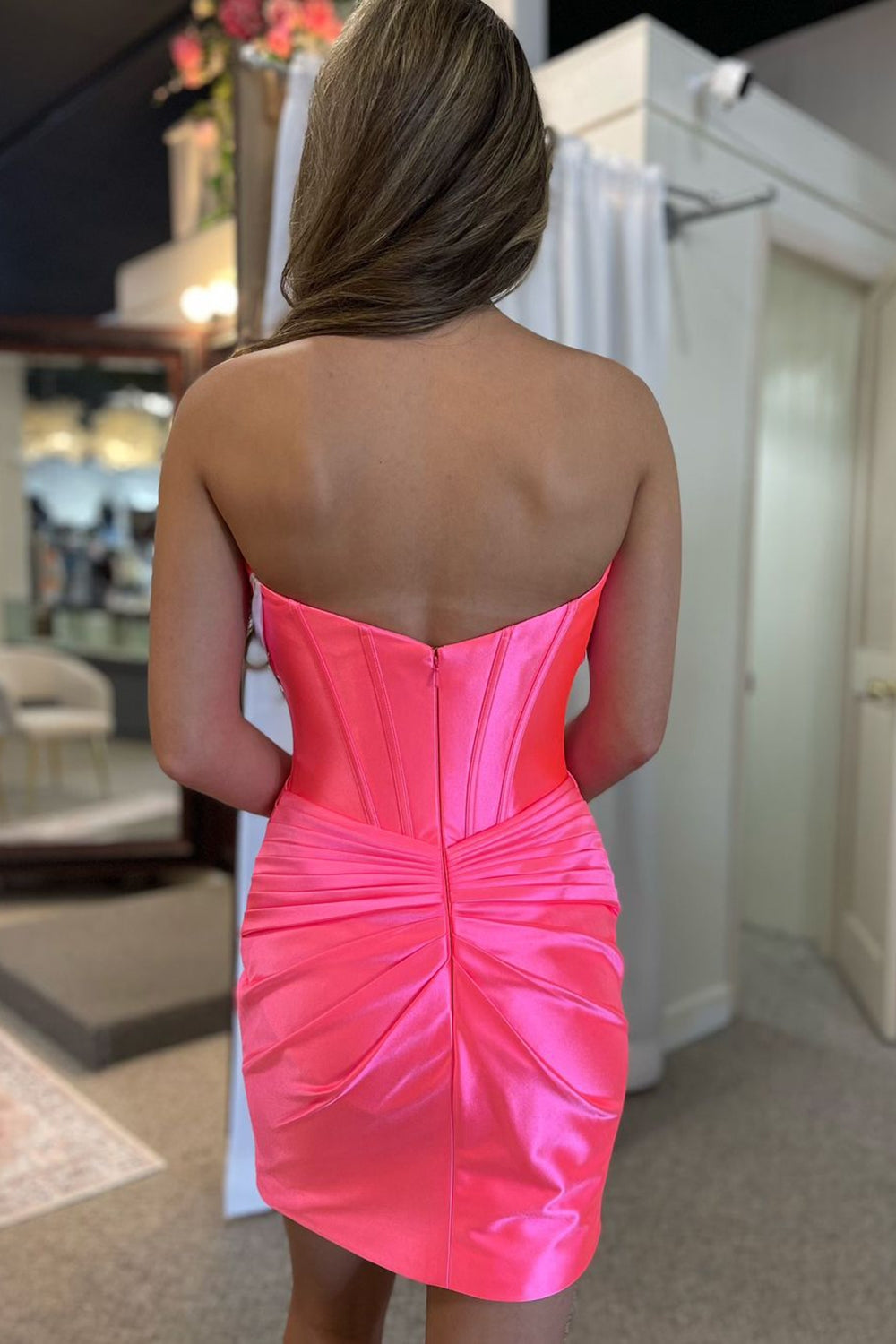 Hot Pink Homecoming Dresses Corset Sweetheart Tight Short Cocktail Dresses