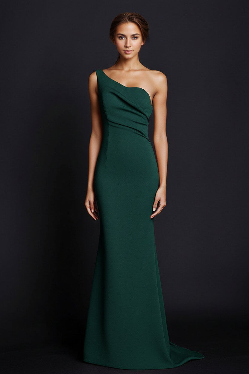 One Shoulder Khaki Wedding Guest Dress Mermaid Long Formal Dress