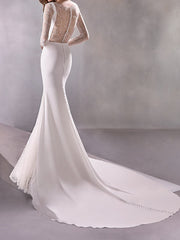 Illusion Mermaid Beach Wedding Dress Bateau Long Sleeve Formal Plus Size Bridal Gowns Sweep Train