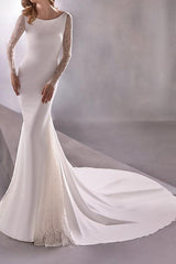 Illusion Mermaid Wedding Dress Bateau Long Sleeve Formal Plus Size Bridal Gowns Sweep Train
