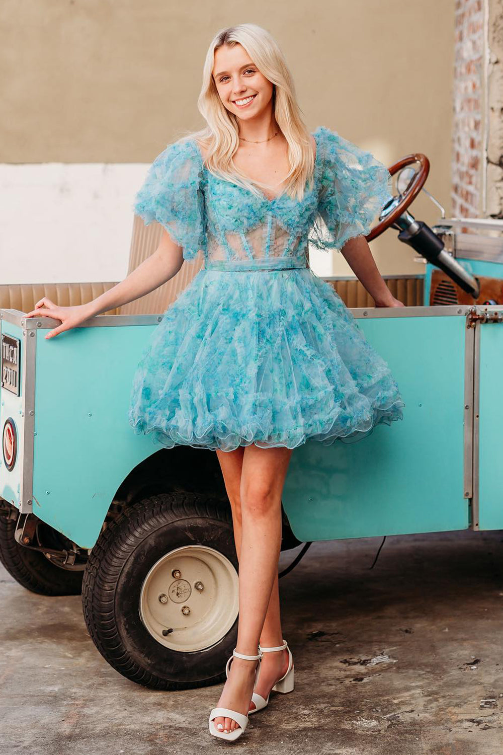 Ivory Homecoming Dresses Floral A-Line Short Cocktail Dresses