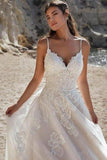 Ivory Spaghetti Straps Floor Length A-Line Bridal Gowns