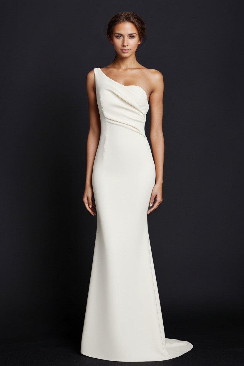 One Shoulder Khaki Wedding Guest Dress Mermaid Long Formal Dress