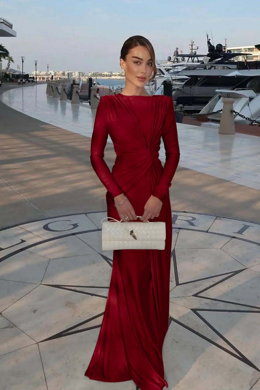 Jewel Long Sleeves Mermaid Long Evening Formal Dress With Pleated