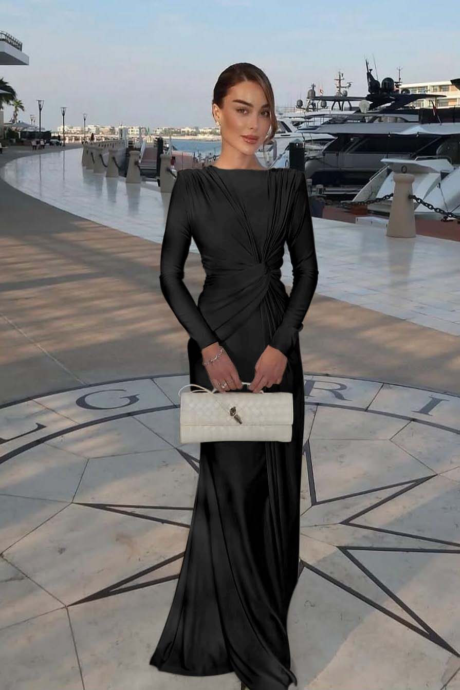 Jewel Long Sleeves Mermaid Long Evening Formal Dress With Pleated