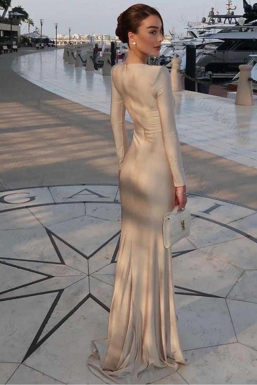 Jewel Long Sleeves Mermaid Long Evening Formal Dress With Pleated