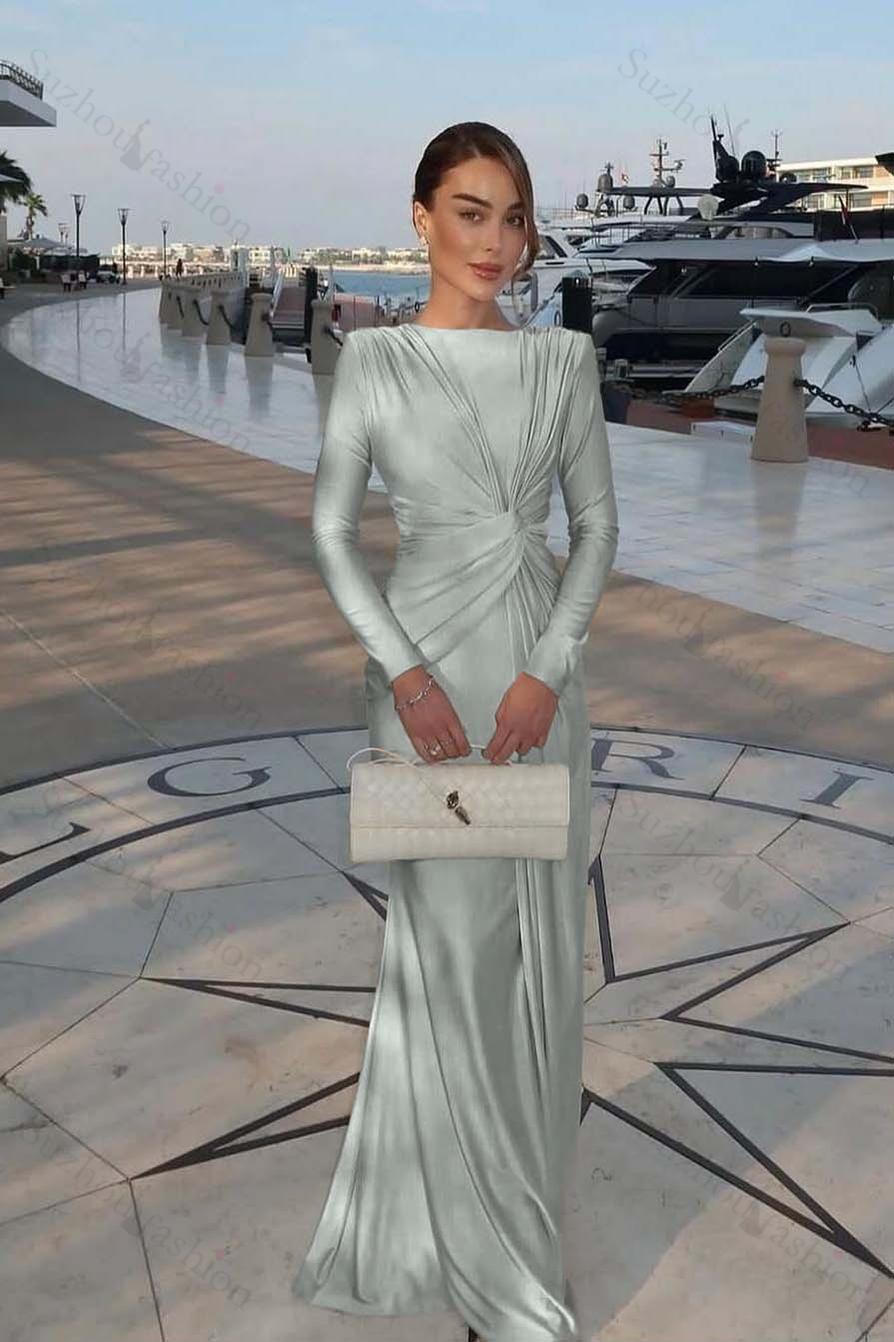 Jewel Long Sleeves Mermaid Long Evening Formal Dress With Pleated