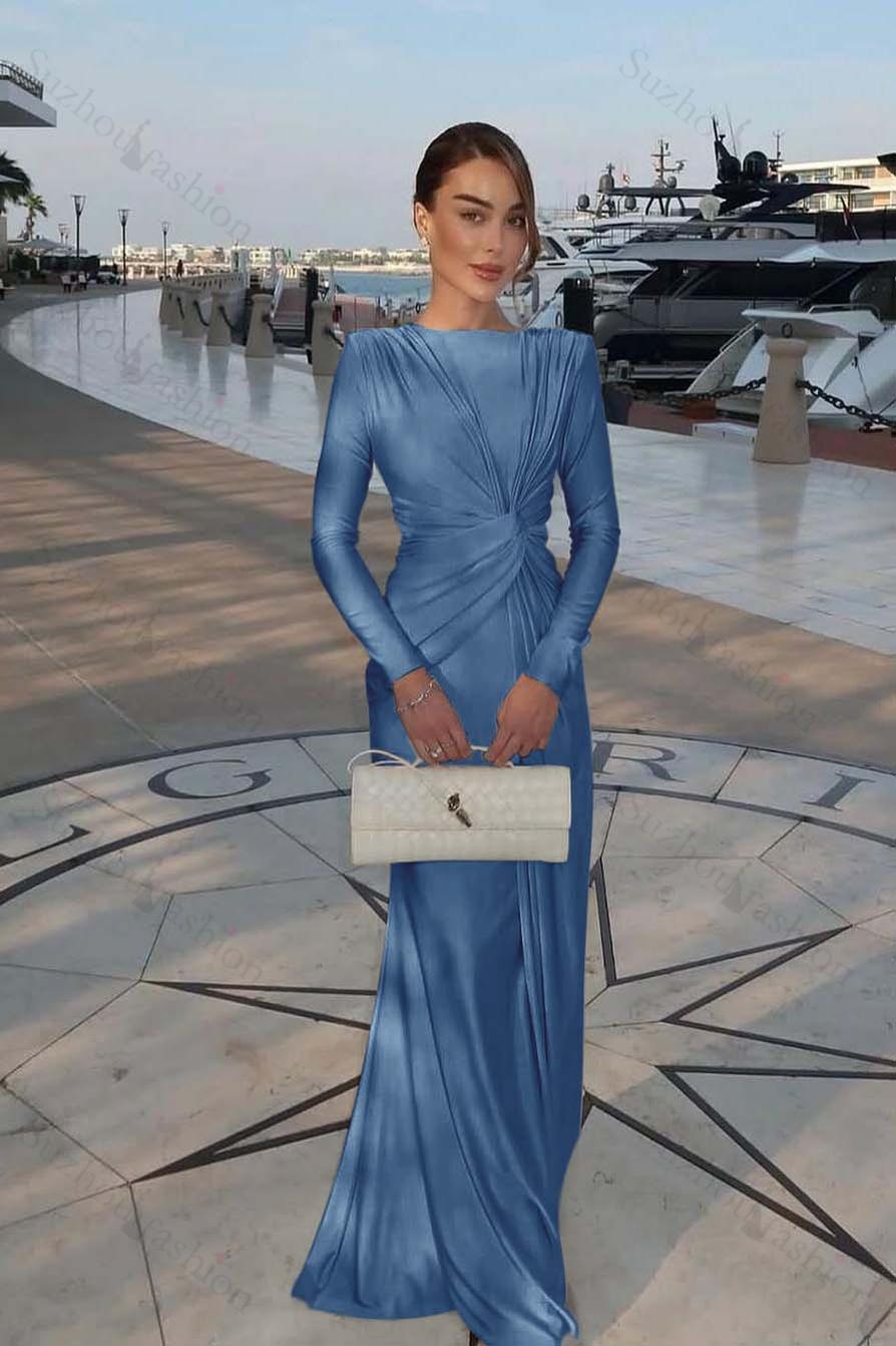 Jewel Long Sleeves Mermaid Long Evening Formal Dress With Pleated