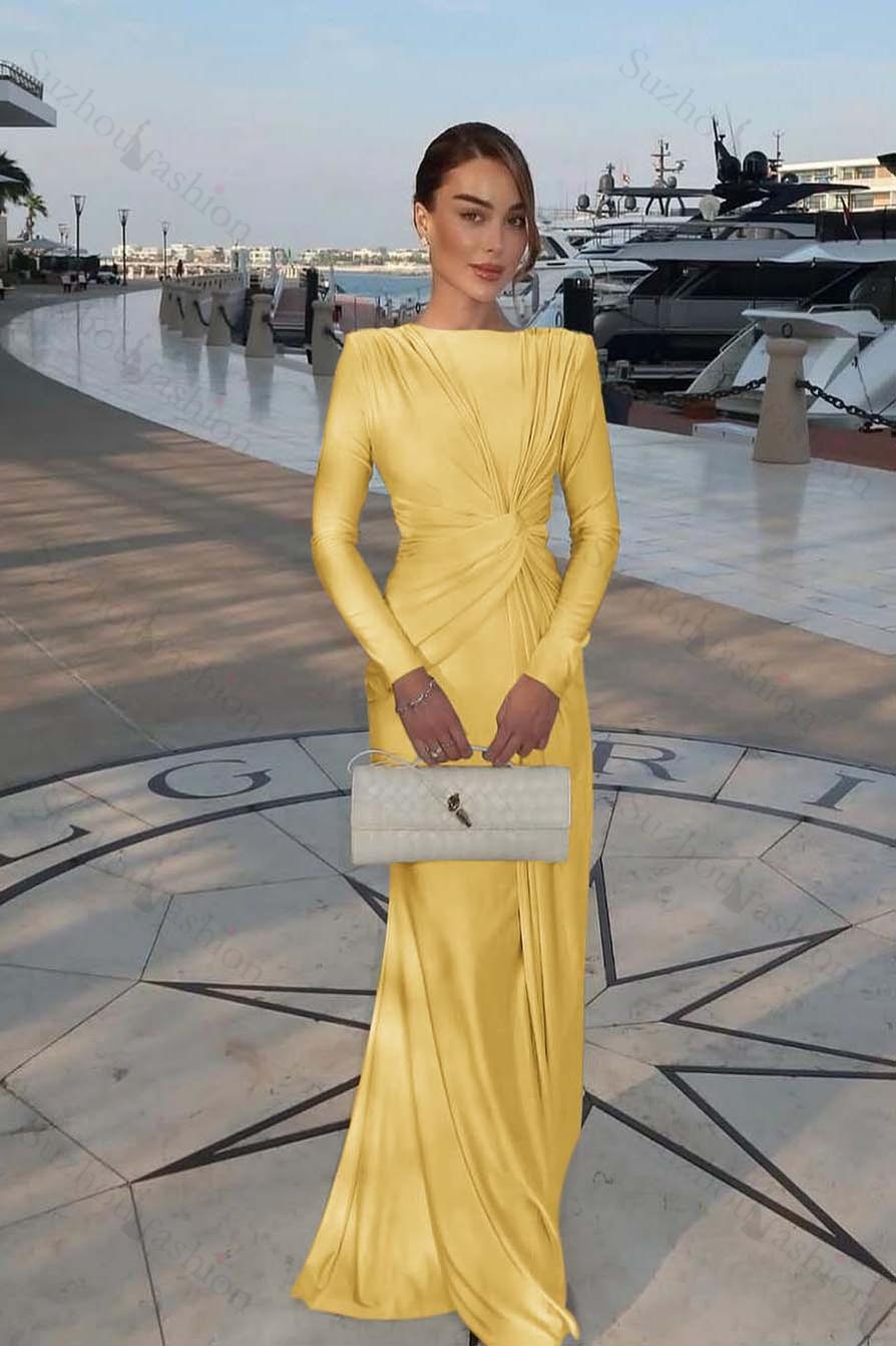 Jewel Long Sleeves Mermaid Long Evening Formal Dress With Pleated