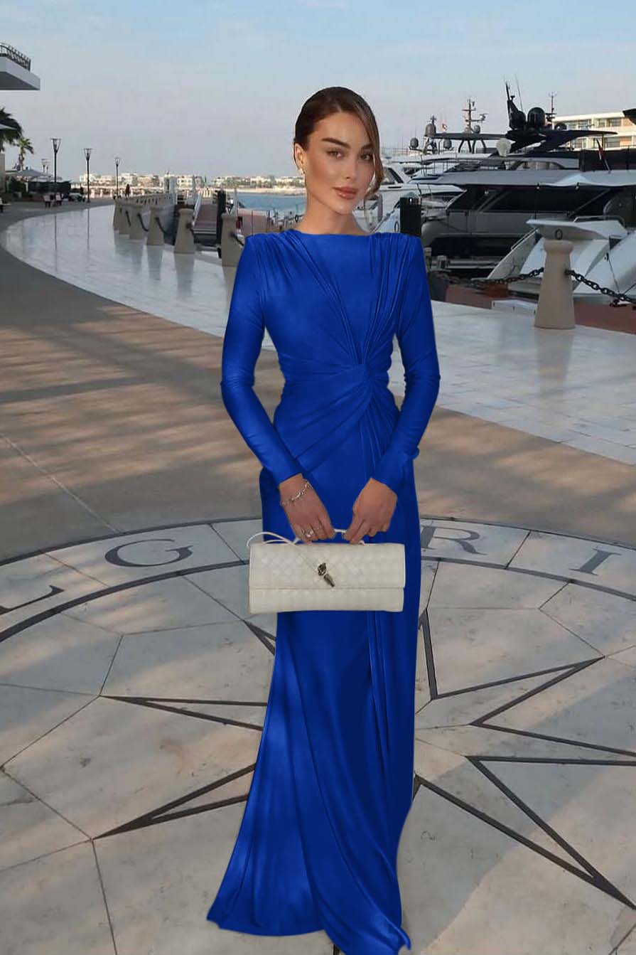 Jewel Long Sleeves Mermaid Long Evening Formal Dress With Pleated