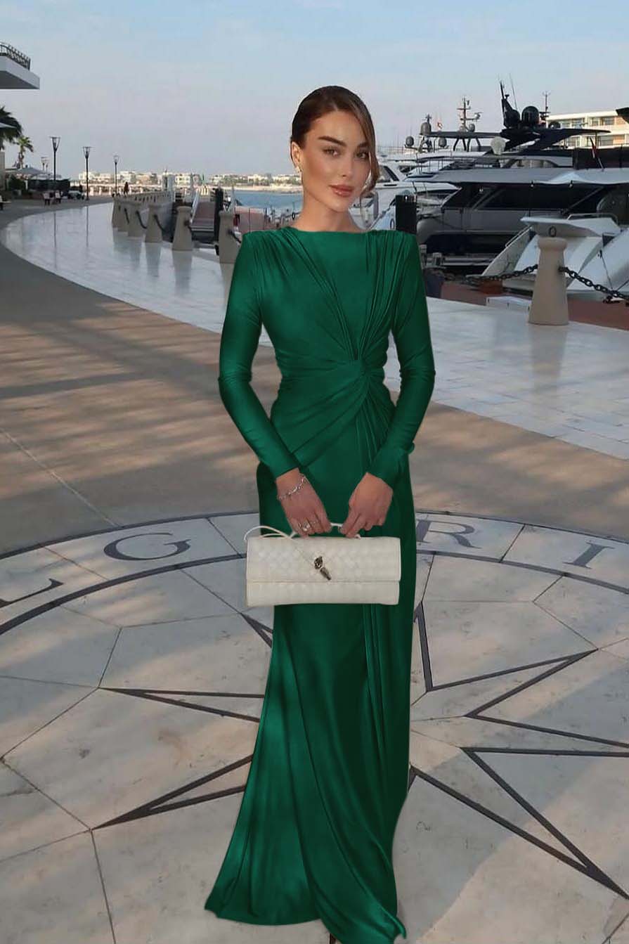 Jewel Long Sleeves Mermaid Long Evening Formal Dress With Pleated