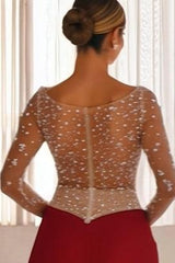 Jewel Neck Long Sleeves Long Mermaid Evening Formal Dress With Pleated