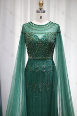 Jewel Neck Mermaid Evening Formal Dress Cap Sleeves Tulle With Appliques Diamond