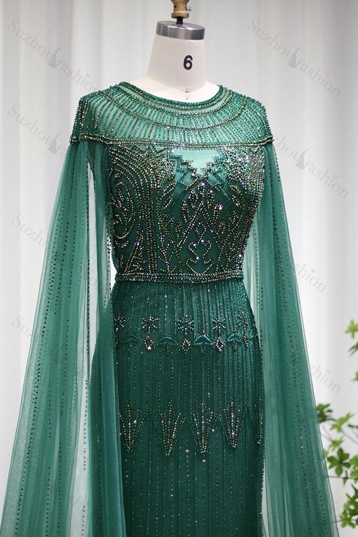 Jewel Neck Mermaid Evening Formal Dress Cap Sleeves Tulle With Appliques Diamond