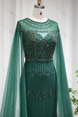 Jewel Neck Mermaid Evening Formal Dress Cap Sleeves Tulle With Appliques Diamond