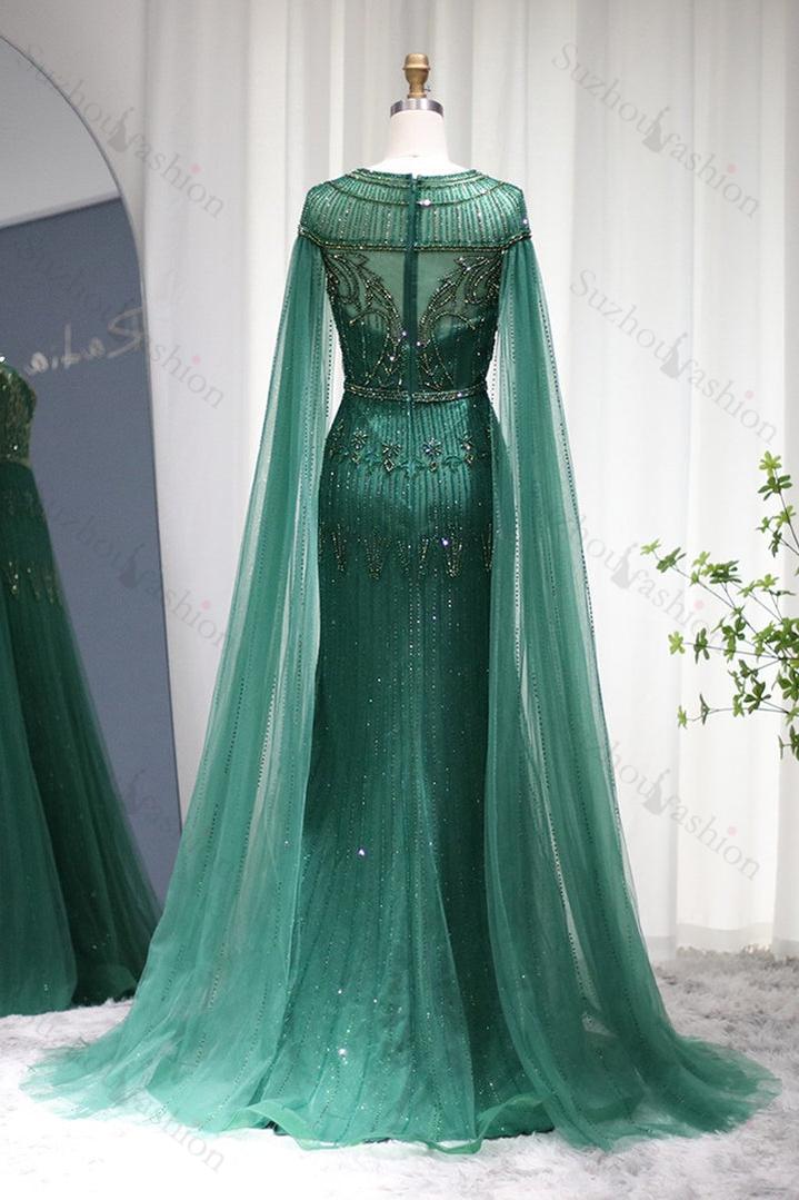 Jewel Neck Mermaid Evening Formal Dress Cap Sleeves Tulle With Appliques Diamond