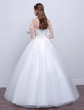 Jewel Tulle Lace Appliques 3/4 Sleeves Ball Gown Wedding Dresses