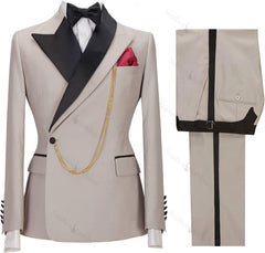 Khaki Peaked Lapel 2 Piece Prom Suit