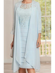 Knee Length Jewel Neck Mother of the Bride Two Piece Dress with Sheath Column Silhouette and Jacket
