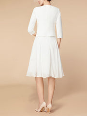 Knee Length Mother of the Bride A Line Dress with 3/4 Sleeves and Wraps