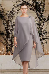 Knee Length Mother of the Bride Sheath Column Jewel Neck Dress