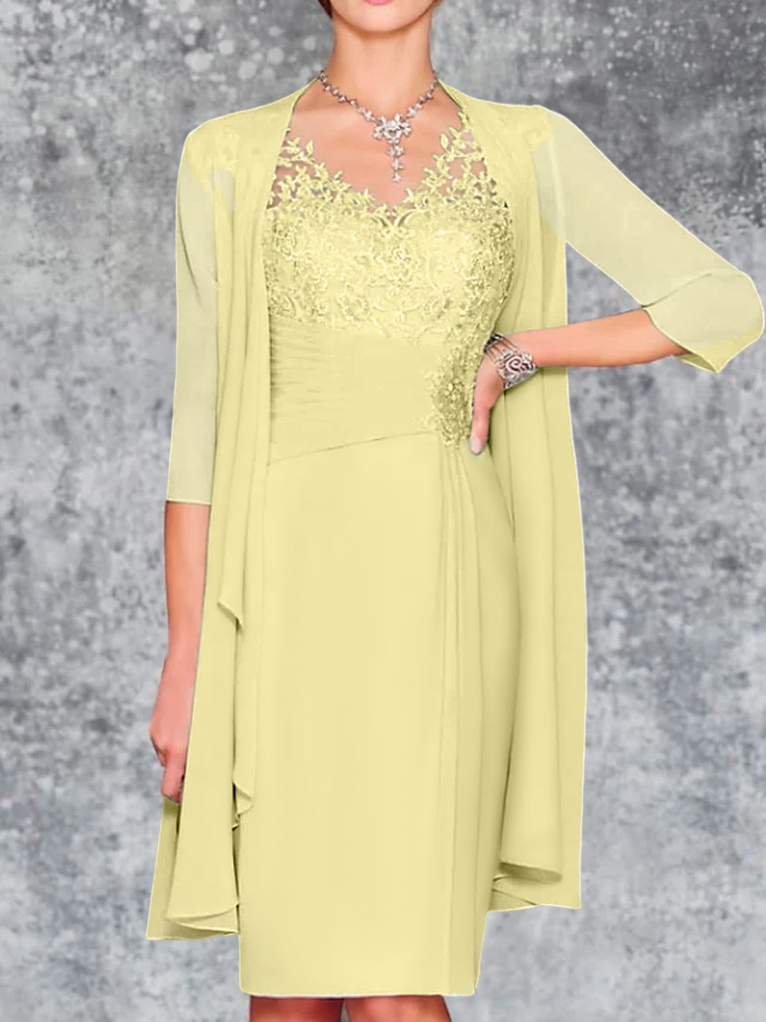 Knee Length V Neck Sheath Column Mother of the Bride Dress