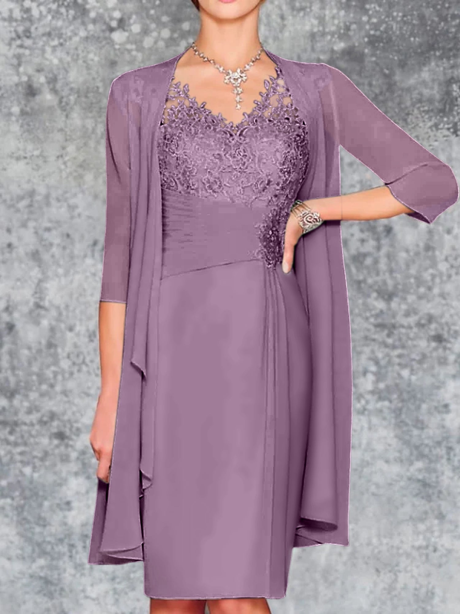 Knee Length V Neck Sheath Column Mother of the Bride Dress