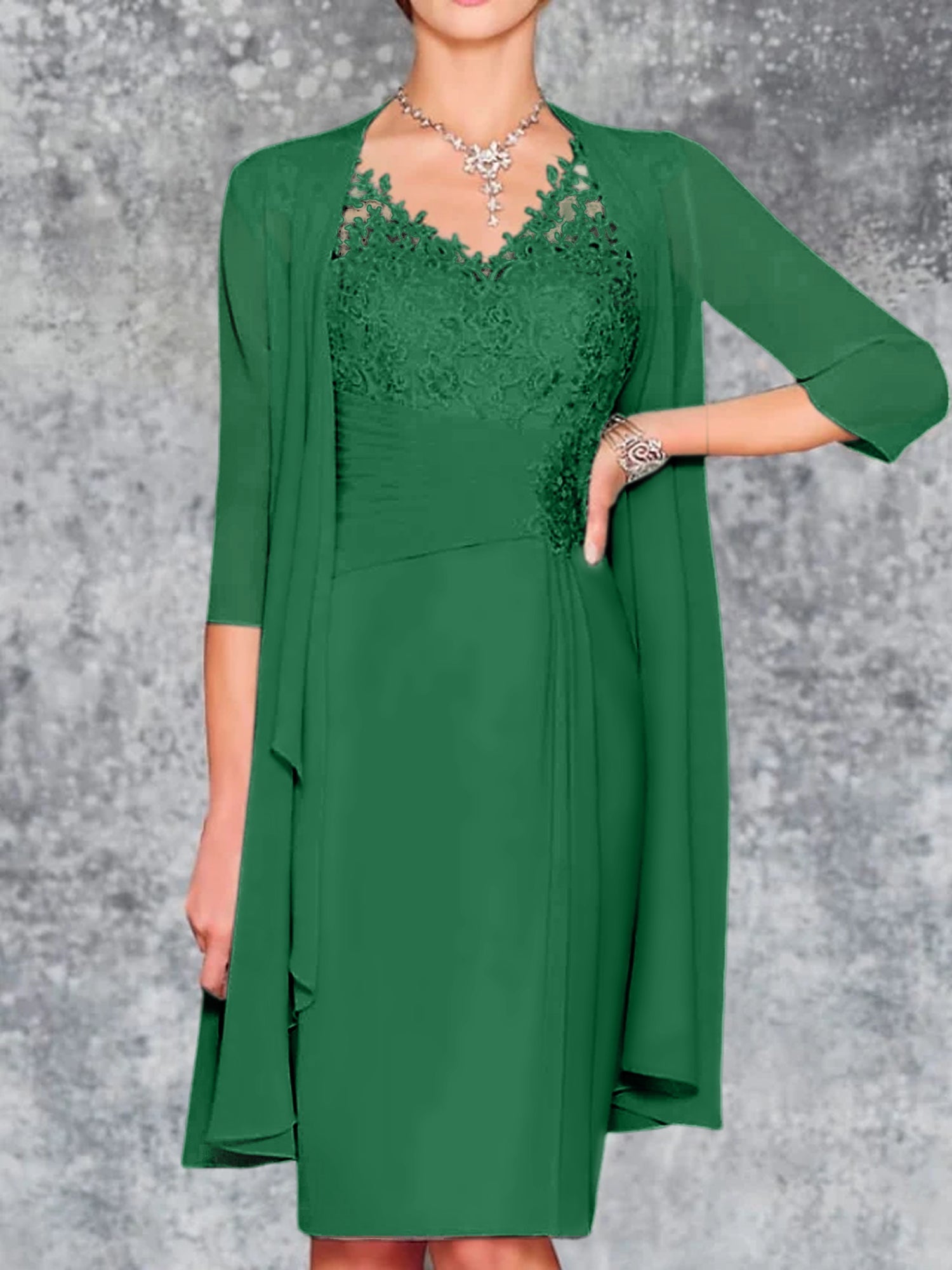 Knee Length V Neck Sheath Column Mother of the Bride Dress