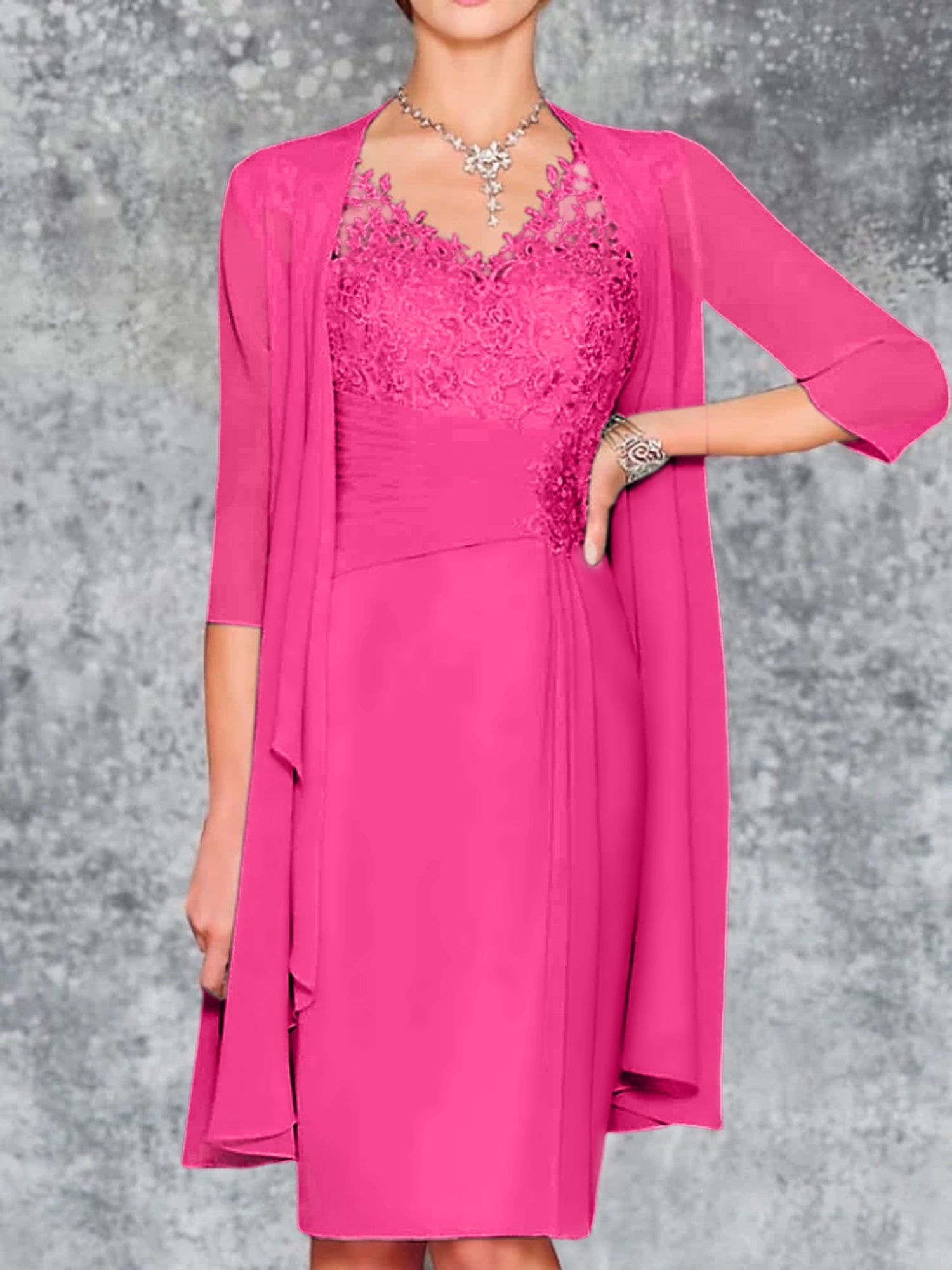 Knee Length V Neck Sheath Column Mother of the Bride Dress