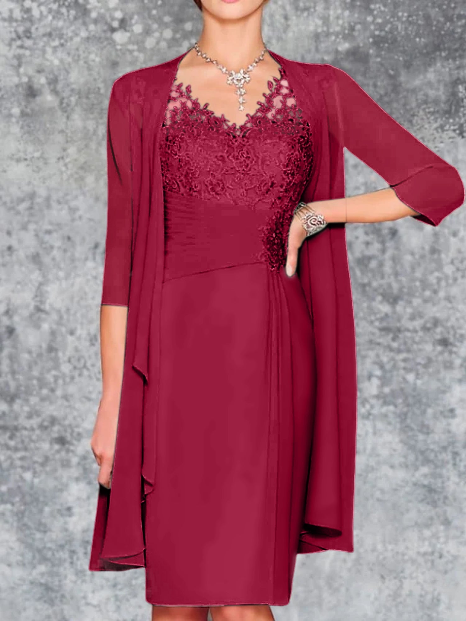 Knee Length V Neck Sheath Column Mother of the Bride Dress